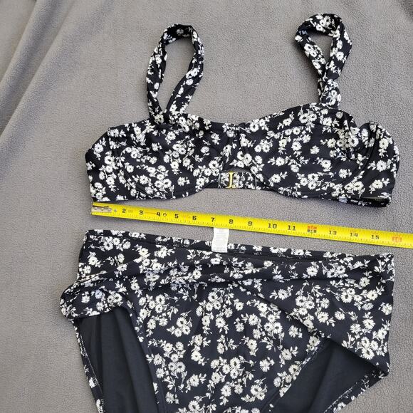 FRESHWATER Swimwear Womens Black White Flora Top XXL Bikini Bottom XL 2PC - Picture 2 of 8